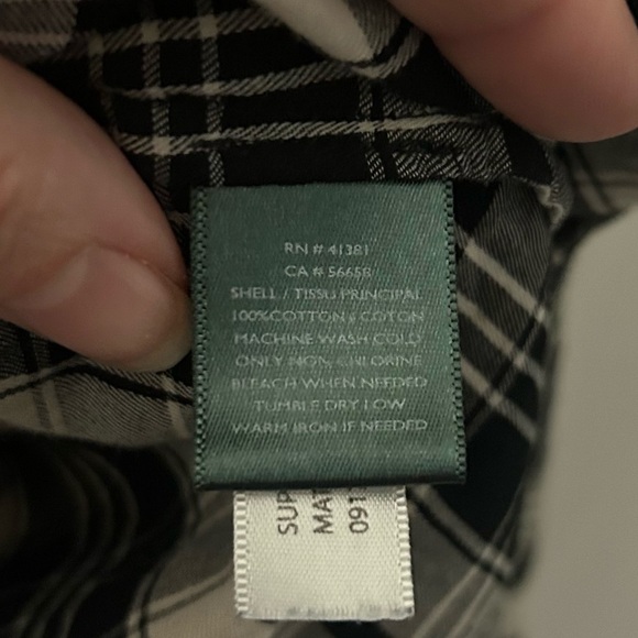 LAUREN RALPH LAUREN LRLPlaid Button Down Shirt Black White Bell Sleeve Large - Picture 8 of 12